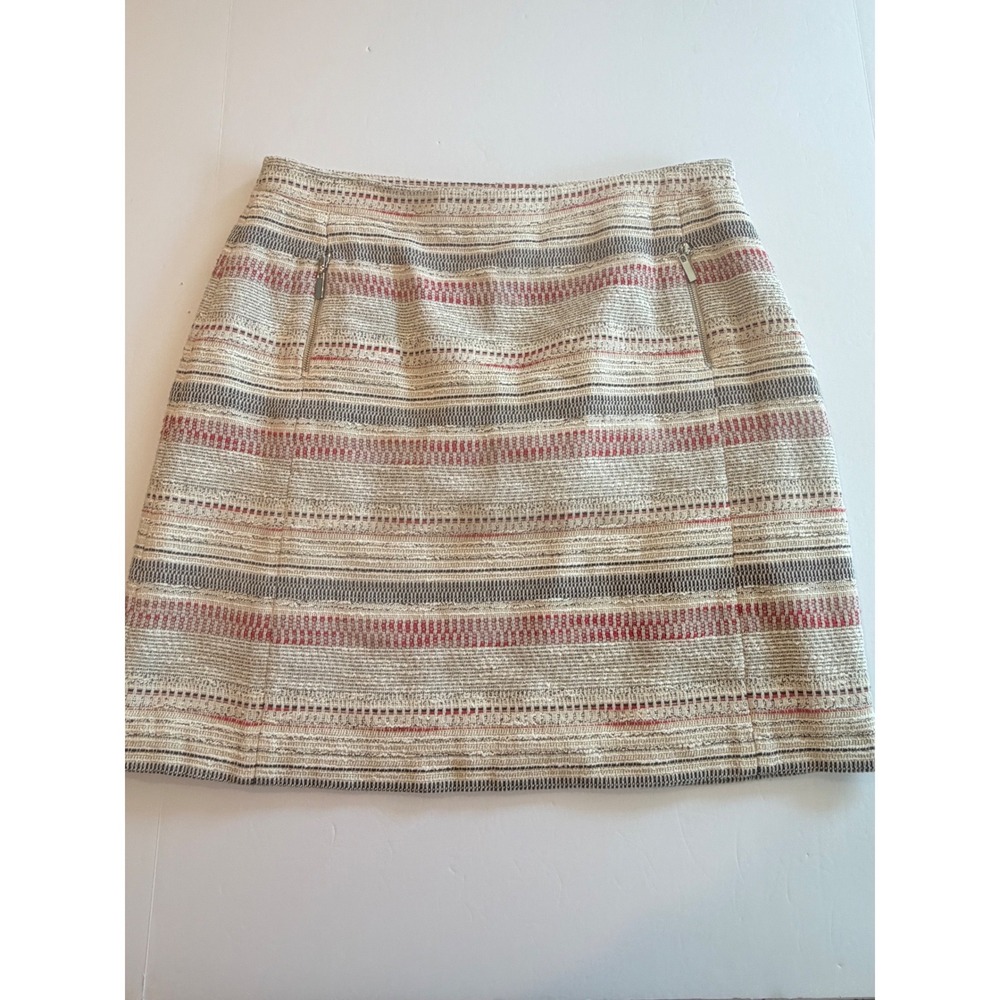 Ann‎ Taylor Loft Tweed Mini Skirt Womens 12 Red Black Striped Zipper Pockets